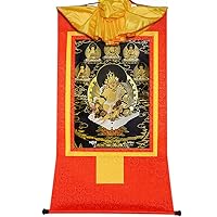 Gandhanra Yellow Jambhala,Dzambhala, Tibetan Thangka Painting Art,Buddhist Thangka Brocade,Buddha Tapestry with Scroll,Black Type