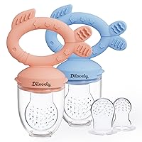 Baby Fruit Feeder,Silicone Teething Pacifiers for Babies, Fresh Food Feeder with 3 Sizes Silicone Pouches, BPA Free Mesh Feeder for Infants 2 Pack