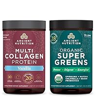 Multi Collagen Protein Powder, Vanilla, 24 Servings + Organic Supergreens Powder, Greens Flavor, 25 Servings