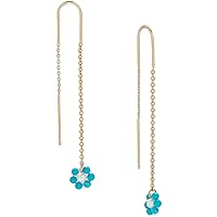 Turquoise Flower Threader Earring, Gold, One Size