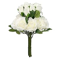 Artificial/Fake/Faux Flowers - Roses with 2 Blooms White 10PCS for Wedding, Home, Party, Restaurant
