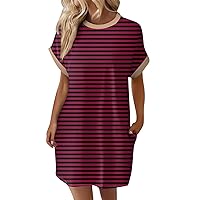 Tshirt Dress Women, Summer Dresses for Women 2024 Shirt Dresses Casual Oversized Tshirt Striped Dress, S, 3XL