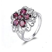 GOWE Women's Jewelry Elegant Flower Solid 10K White Gold Round & Oval 2.86ct Garnet Engagement Wedding Natural Diamonds Ring