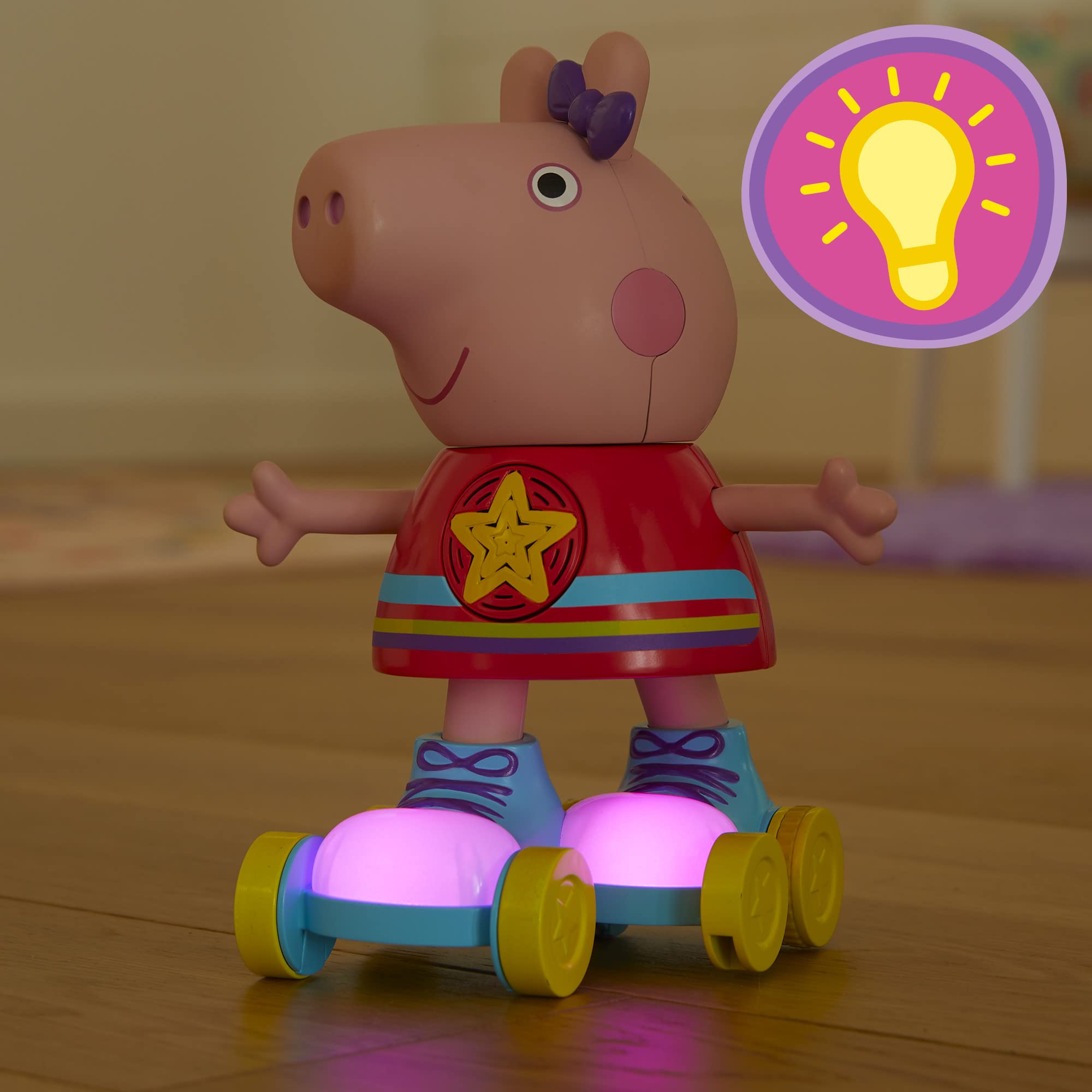 Peppa Pig Disco Peppa Roller Skating Doll, Pull-and-Go Action, 11 Inch Figures, Preschool Toys for 3 Year Old Girls and Boys and Up, with Lights, Speech, and Music
