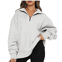 Anjikang Womens Fall Fashion 2023 Oversized Sweatshirt Quarter Zip Long Sleeves Pullover Tops Teen Girl Aesthetic Y2K Clothes
