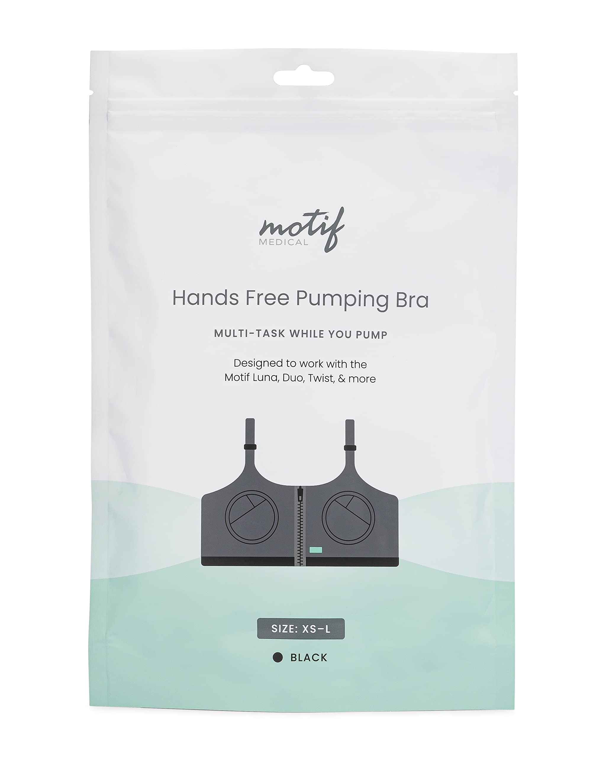 Motif Medical - Hands-Free Pumping Bra - Works with Luna, Duo, Twist, and More - Black - New Sizing - Size XS-L