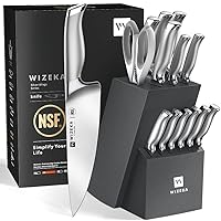 WIZEKA Knife Set,15pcs NSF Certified 1.4116 German Steel Kitchen Knife Set, Premium Knife Block Set in One Piece Design, Knives Set for Kitchen with Build-in Sharpener, Silver Wings Series