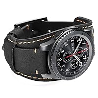 Compatible with Samsung Galaxy Watch 42mm/Galaxy Watch 3 41mm/Watch 4 40mm 44mm Classic 42mm 46mm/Active 2 40mm 44mm/Gear S2 Classic/Gear Sport Bands,20mm Genuine Leather Cuff Strap (Black)