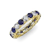 Round Blue Sapphire and Natural Diamond 4.10 ctw Gallery Eternity Band in 14K Gold