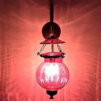 Indian Shelf 1 Piece Vocalforlocal Handmade Vintage Antique Pink Glass Melon Shaped Glass Hanging Wall Lamp