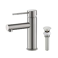KIBI Single Handle Circular X Faucet for Bathroom Sink with Pop Up Drain | Solid Brass High Arc Faucet Spout (Brushed Nickel) (KBF1010)