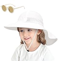 Toddler Kids Boys Girls Sun Hat Wide Brim Neck Flap Swim Beach Pool Hat with Sunglasses Baby Sun Protection Hat UPF 50+