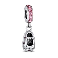 Gift for New Mother Pink Crystal Heart Shoe Stroller Carriage Rocking Horse Toy Duck Dangle Charm Bead For Women Sterling Silver Fits European Bracelet