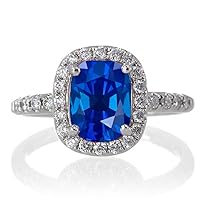 1.5 Carat Cushion Cut Sapphire Antique Diamond Engagement Ring on 10k White Gold