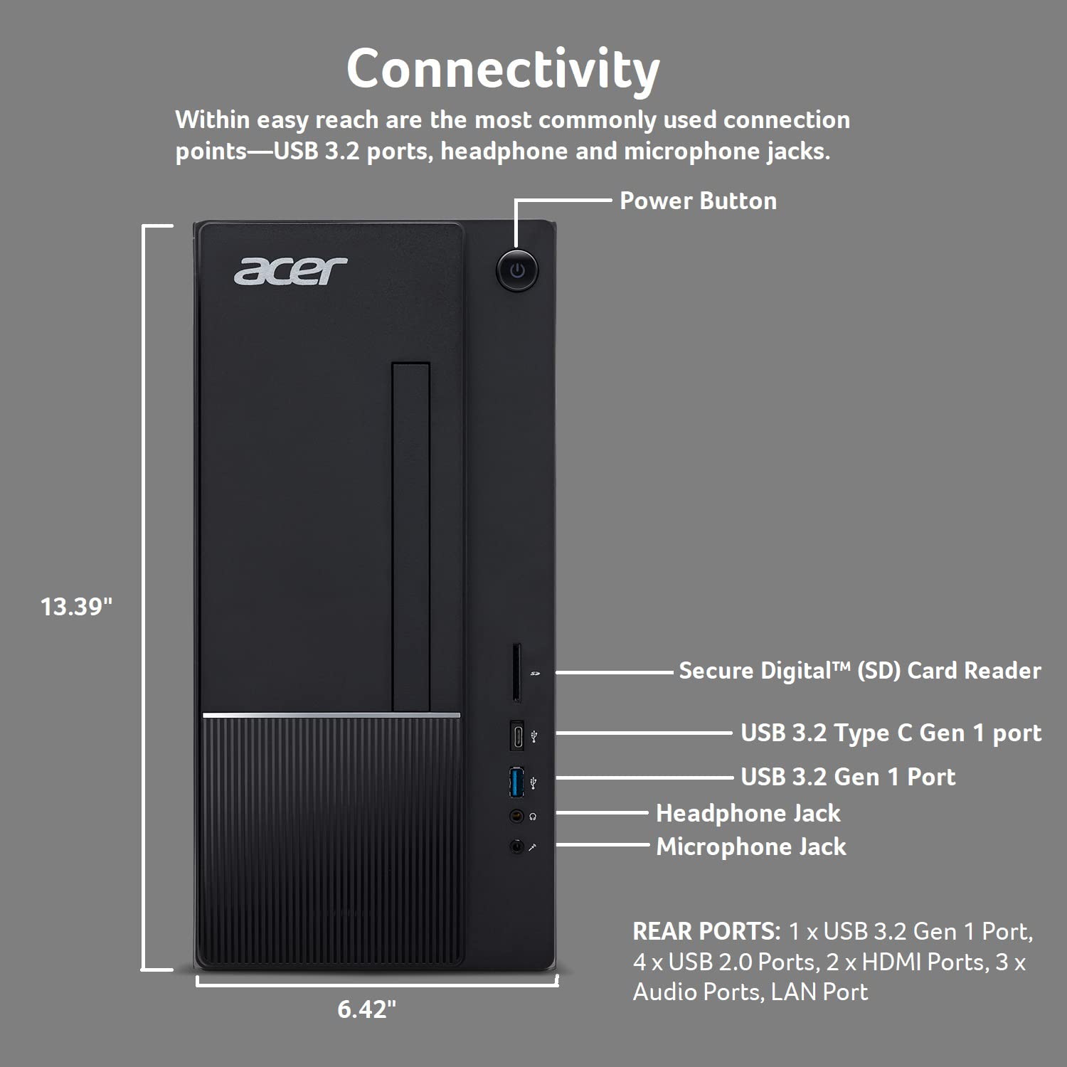 Acer Aspire TC-1770-UR12 Desktop | 13th Gen Intel Core i5-13400 10-Core Processor | 16GB 3200MHz DDR4 | 512GB M.2 2280 PCIe Gen 4 SSD | SD Card Reader | Intel Wi-Fi 6E AX211 | Windows 11 Home,Black