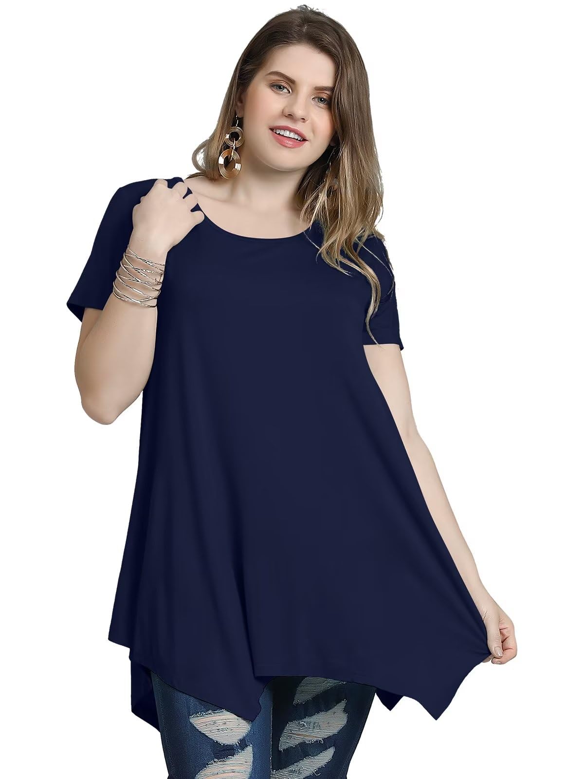 LARACE Short Sleeve Shirts for Womens Plus Size Tops Casual Summer Clothes Asymmetrical Tunic Blouses