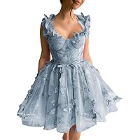 Fairy 3D Butterfly Lace Applique Tulle Homecoming Dresses Fantasy Prom Dress for Teens Corset Short Cocktail Party Gowns