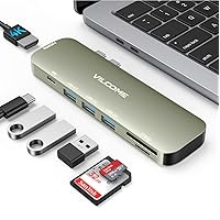 Vilcome USB C Hub for MacBook Pro/Air, 7-in-2 Multiport USB-C Adapter with Thunderbolt 3 USB C Port, 4K@60Hz HDMI, 3 USB 3.0 Ports, TF/SD Card Reader - Champagne