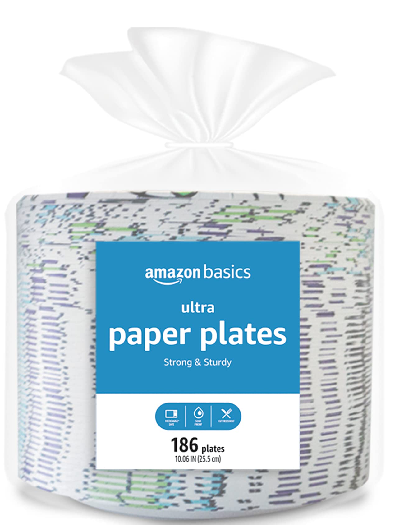 Amazon Basics Ultra Paper Plates, 10 Inch, Disposable, 372 Count, 2 pack of 186 count, (Previously Encore)