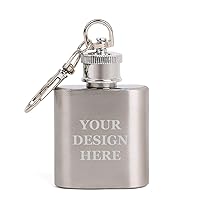 Personalized 1 oz Stainless Steel Keychain Flask, Mini Liquor Flask for Women-Silver