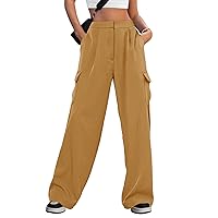 MEROKEETY Women's Wide Leg High Waisted Cargo Pants Work Business Casual Straight Dress Pants with Pockets