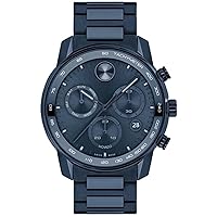 Movado Men's Bold Verso Blue Ion-Plated Stainless Steel Case and Bracelet with Tachymeter Scale Swiss Quartz Watch,Blue (Model:3600868)