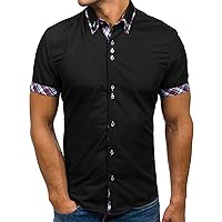 Mens Plaid Collar Short Sleeve Shirts Casual Regular Fit Button Down Dress Shirt Lightweight Business Slim Shirt