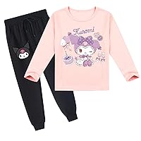 Girls Crewneck Tee Shirt Kuromi Long Sleeve Shirt and Jogger Pants 2 Pcs Novelty Clothes Set(8 Colors)