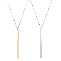 Vertical Bar Pendant Necklace Earrings - Simple Long lariat Chain Minimalist Dangle Earrings for Women 2.4
