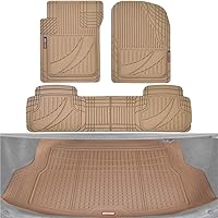 Motor Trend FlexTough Advanced Beige Rubber Car Floor Mats with Cargo Liner Full Set - Front & Rear Combo Trim to Fit Floor Mats for Cars Van SUV, All Weather Automotive Floor Liners
