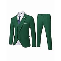 MYS Men's 3 Piece Slim Fit Suit Set, One Button Solid Jacket Vest Pants with Tie