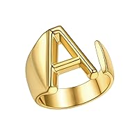 FindChic Customizable Initial Ring Statement 18K Gold Plated Fashion Cuff Rings for Women Alphabet Letter A to Z Resizable Knuckle Ring (with Gift Box)