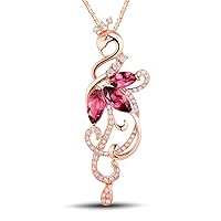 14K/18K Rose White Gold Natural Pink Green Tourmaline Diamond Pendant Necklace Engagement for Women