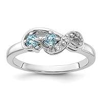925 Sterling Silver Rhodium Plated Light Swiss Blue Topaz and CZ Cubic Zirconia Simulated Diamond Swirl Ring Measures 1.89mm Wide Jewelry for Women - Ring Size Options: 6 7 8
