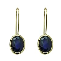Blue Sapphire OVAL Shape Gemstone Jewelry 925 Sterling Silver Drop Dangle Earrings For Women/Girls | Yellow Gold Plated