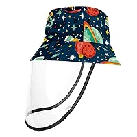 Sun Hats for Men Women Outdoor UV Protection Cap with Face Shield, 21.2 Inch for Kids Planets Spaceships Space
