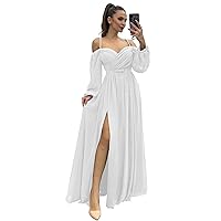Women's Bridesmaid Dresses with Long Sleeves Spaghetti Strap Split Ruched Wedding Guest Dress with Pockets