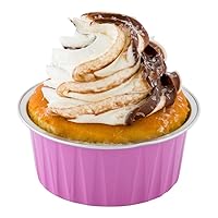 Restaurantware 4 Ounce Disposable Ramekins 100 Round Creme Brulee Disposable Cups - Oven-Safe For Cupcakes And Muffins Pink Aluminum Disposable Baking Cups Freezer-Safe Lids Sold Separately
