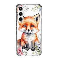 Cell Phone Case for Galaxy s21 s22 s23 Standard Plus + Ultra Models Watercolor Adorable Baby Fox Animal Protective Bumper Foxes Animals Floral Design Slim Cover