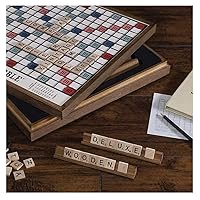 Monopoly Scrabble Deluxe Vintage Wood Game Set with Lazy Susan