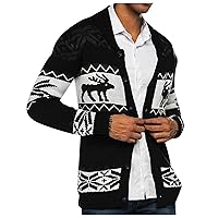 Mens Christmas Cardigan Sweater,Ugly Xmas Sweaters Reindeer Snowflake Shawl Collar Knitted Cardigan Sweater