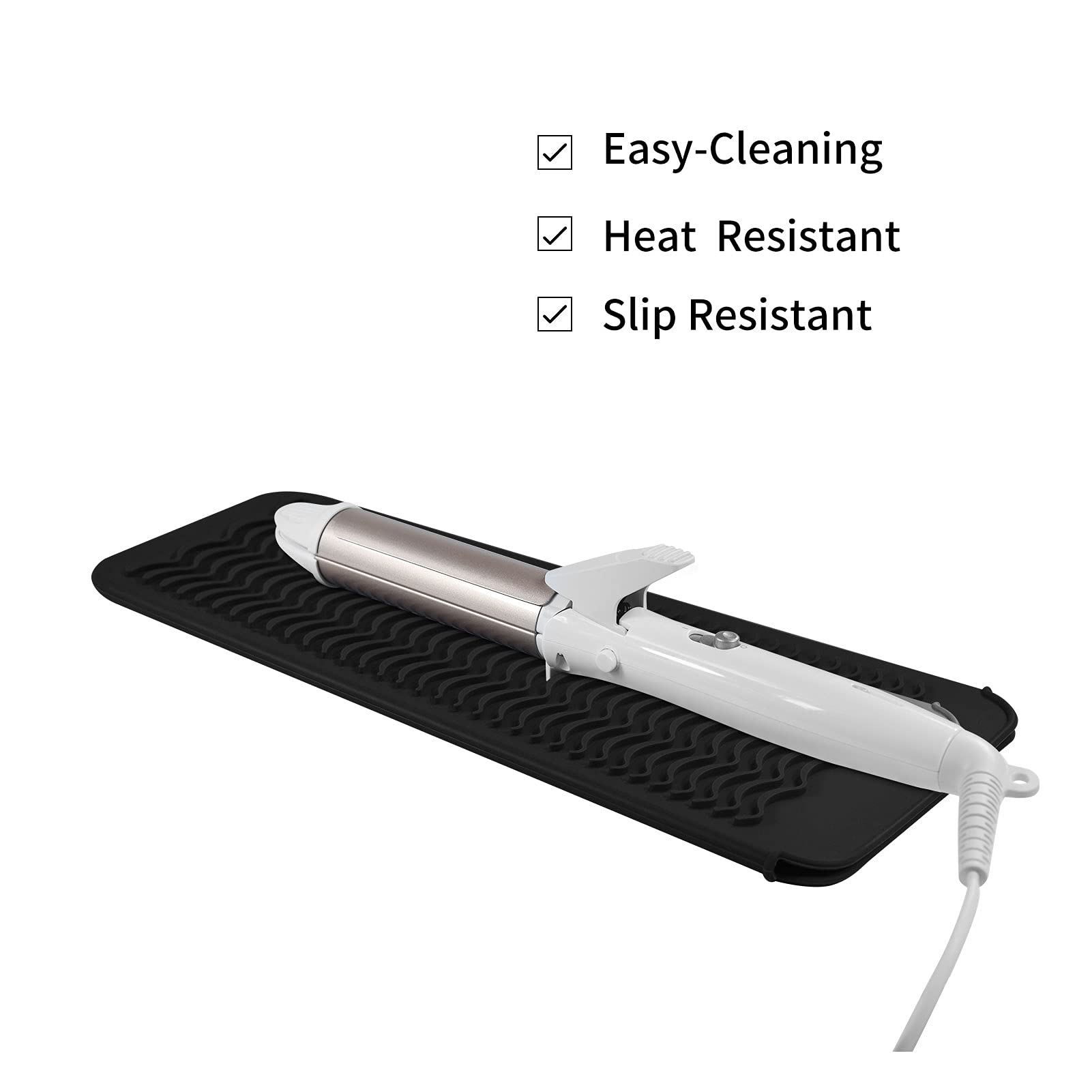 EIOKIT Silicone Heat Resistant Travel Mat Pouch for Hair Straightener,Crimping , Hair Curling Wand,Flat /Hair Waving Iron and Hot Hair Styling Tools (Black)