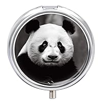 Black White Panda Pill Box 3 Compartment Round Small Pill Case Travel Pillbox for Purse Pocket Metal Medicine Organizer Portable Pill Container Holder to Hold Vitamins Medication Fish Oil And Suppleme