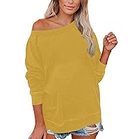 Women's Fall Tops 2023 Long Sleeve Crew Neck Solid Color Blouses Casual Loose Going Out Pullover