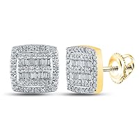 10K Yellow Gold Baguette Diamond Square Earrings 3/8 Cttw