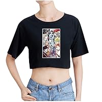 Women's Cute Open Navel Cotton T-Shirt, Record of Ragnarok Print Short Sleeve Shirt