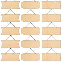 15 Pieces Unfinished Hanging Wood Sign Rectangle Blank Hanging Decorative Wood Plaque Wooden Slices Banners with Ropes for Pyrography Painting Writing DIY Home Crafts Supplies