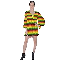 CowCow Womens Boho Button Up Dress Marijuana Cannabis Leaf Marihuana Rasta Dashiki V-Neck Flare Sleeve Mini Dress