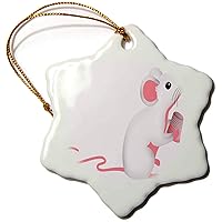 3dRose Cute Pink and White Sewing Mouse with A Sewing Thimble... - Ornaments (orn-264966-1)