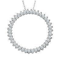 1.30CT Round Cut Simulated Diamond Open Circle Pendant Necklace 14K White Gold Over 925 Sterling Silver